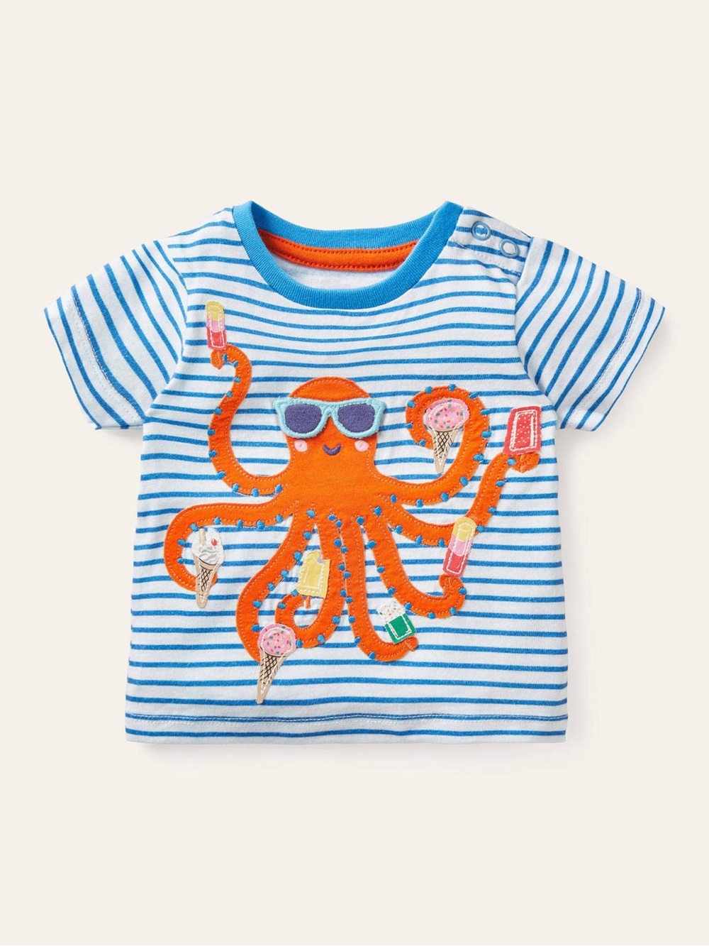 NWT Baby Boden blue and white striped octopus T shirt 6-9M
